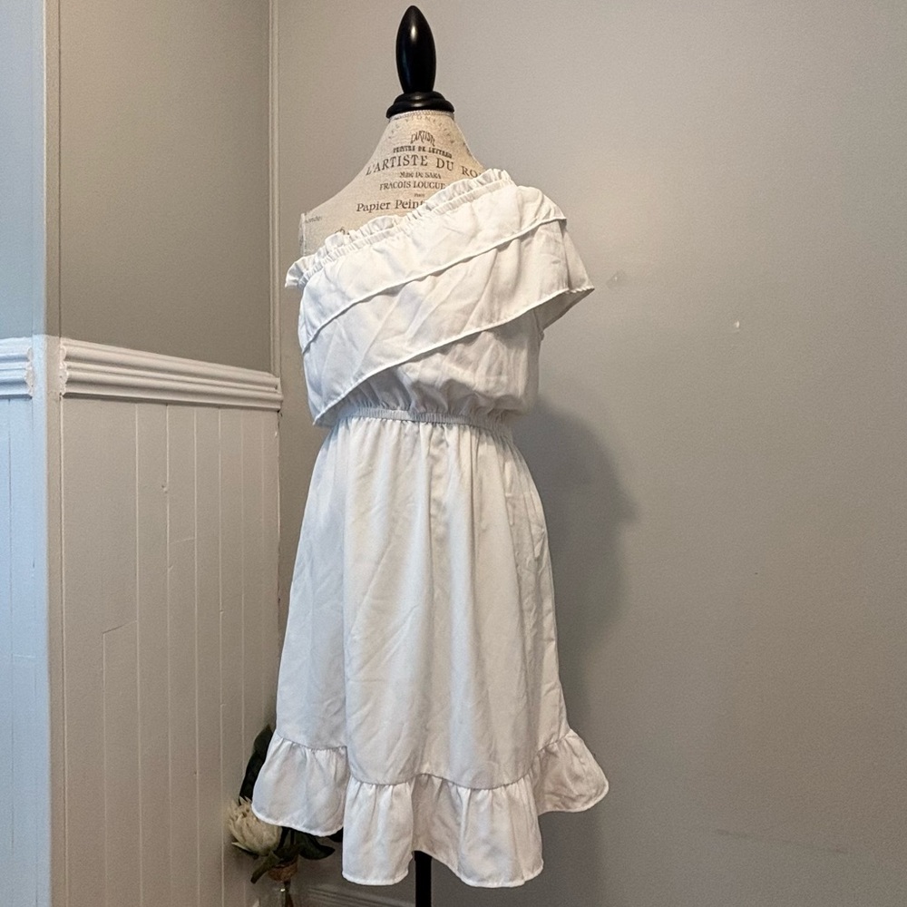 Only Neon & Nylon One Shoulder Ruffle Hem White Summer Dress Size S